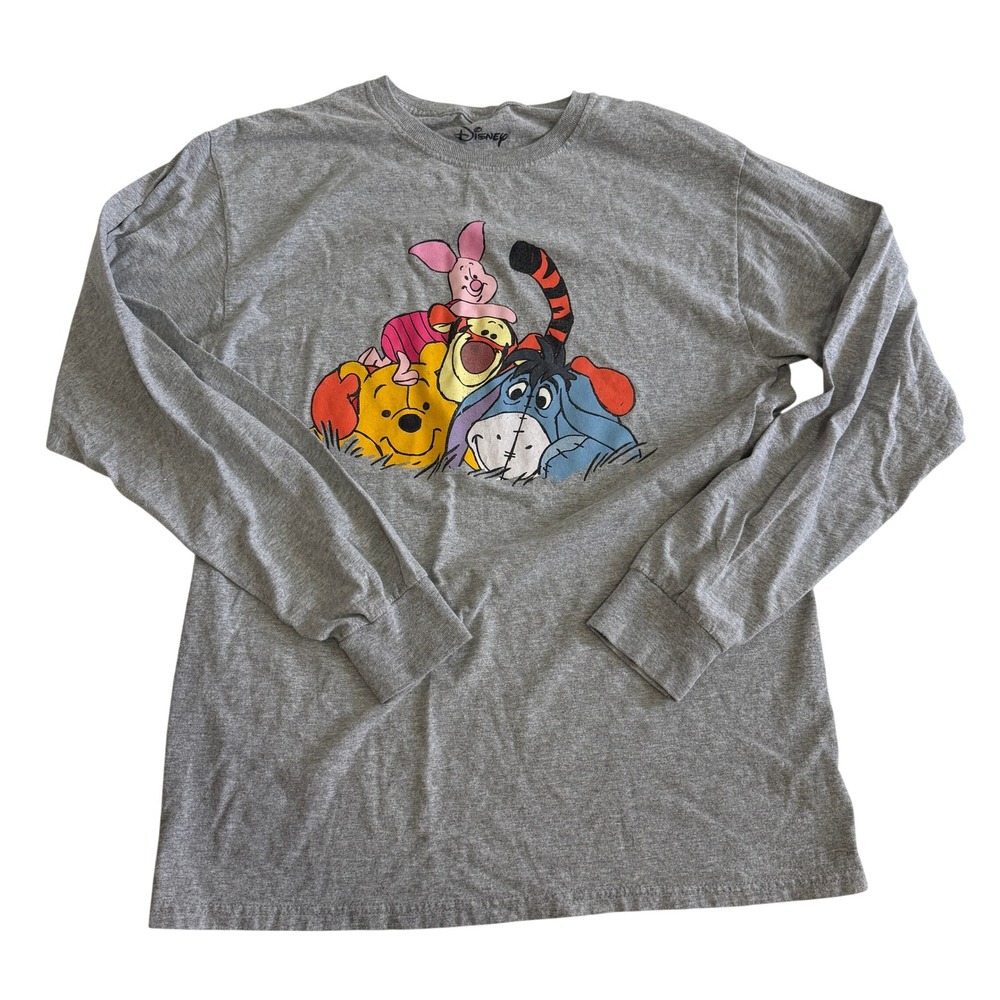 Disney Winnie the Pooh Friends Long Sleeve Graphic T-Shirt Gray Womens Medium